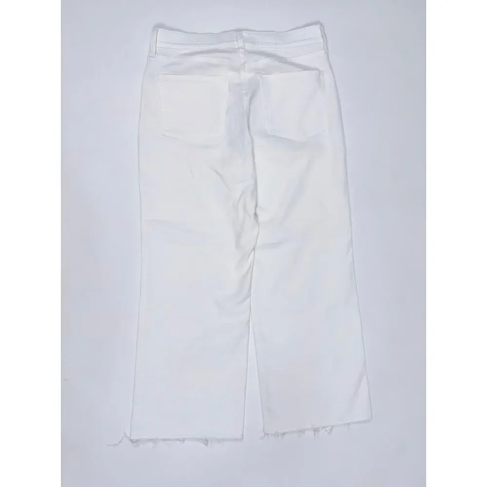 New J.Crew Wide Leg Crop White Denim Jeans Frayed Hem High Rise Capsule Size 30